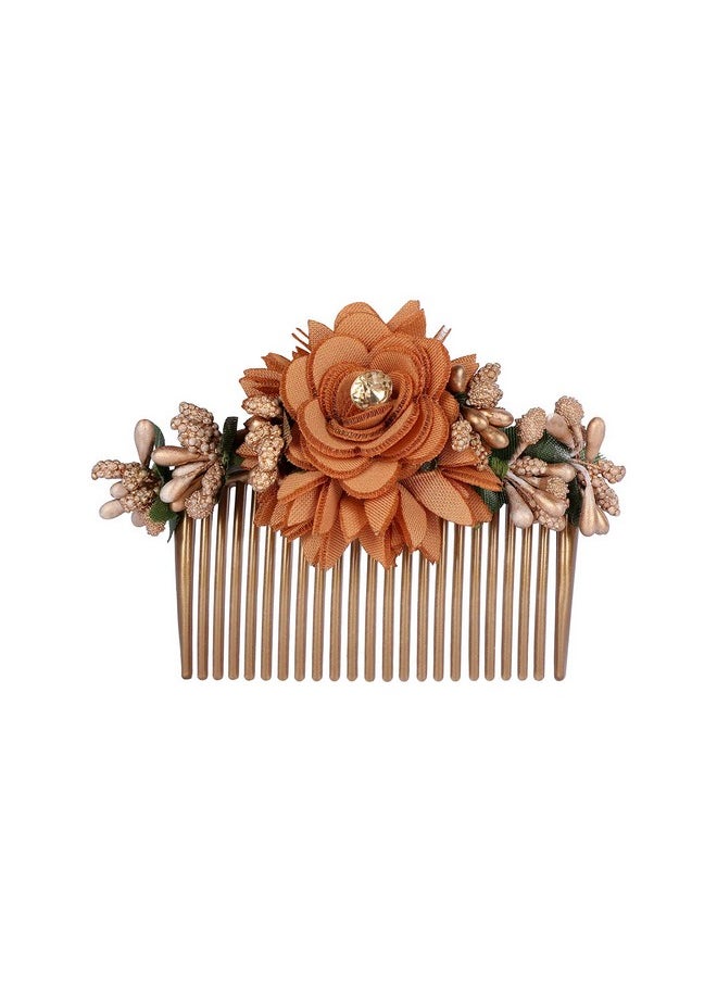 Multicolor Acrylic Comb Indo Western Fancy Hair Clip/Side Pin/Comb Pin/Jooda Pin Hair Accessories With Cloth Flower For Women And Girls Pack Of 3