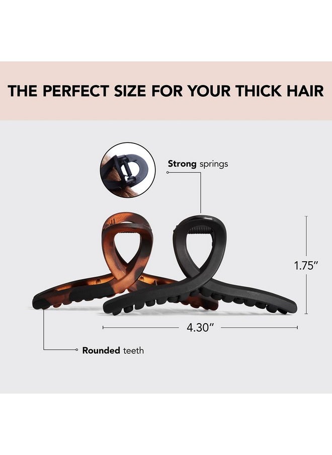 Large Hair Clips For Women - Jumbo Loop Hair Claw Clips For Thick Hair | Big Hair Clip & Claw Clip For Teen Girls | Stylish Banana Clip | Hair Styling Accessories (2Pc Tortoise&Black)