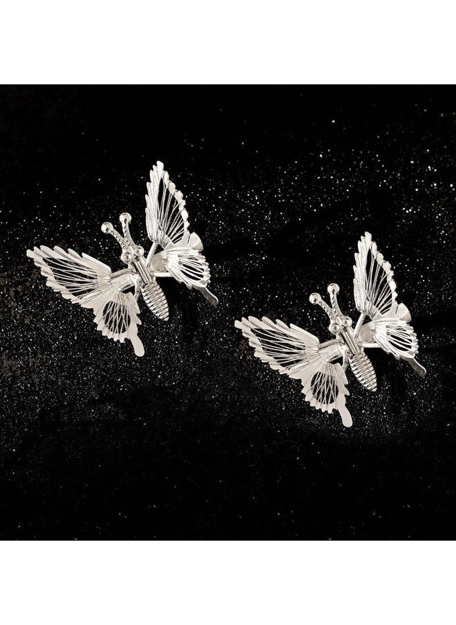 Silver Butterfly Hair Clips Moving Butterfly Hair Clip Hair Pins Hair Accessories For Women And Girls (Pack Of 2)