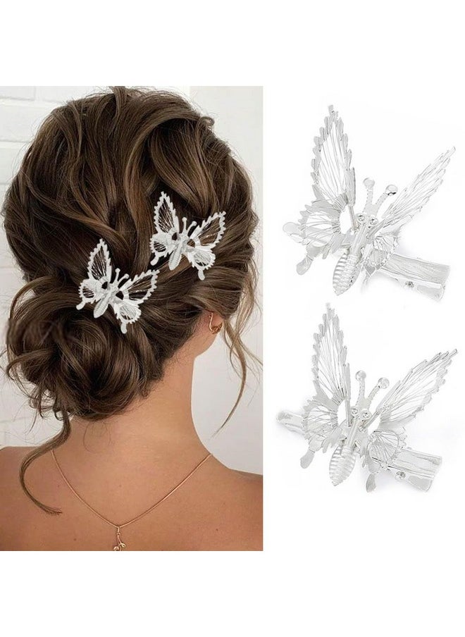 Silver Butterfly Hair Clips Moving Butterfly Hair Clip Hair Pins Hair Accessories For Women And Girls (Pack Of 2)