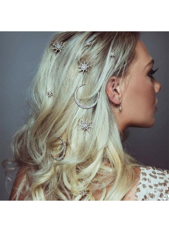 Rhinestone Moon Hair Clips Star Hairpins Crystal Decorative Bobby Pins Retro Bride Wedding Hair Pins Side Clip Hair Accessories For Women And Girls (Pack Of 3) (Bronze)