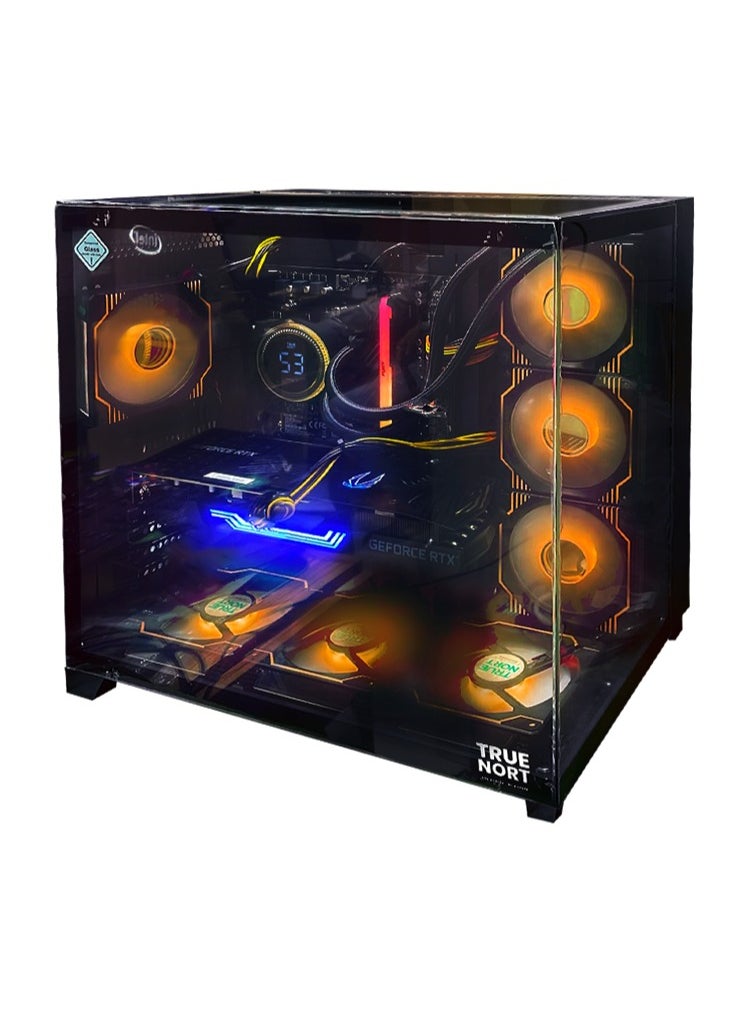 Super Nora Gaming PC, Intel Core i7-12700K, RTX 4070 12GB Graphics, 32GB DDR5 RAM, 1TB NVMe SSD, 360mm Liquid Cooler with Temperature Display, Window 11 Pro, WiFi+Bluetooth Ready, TrueNort 270° Glass RGB Black MATX Case