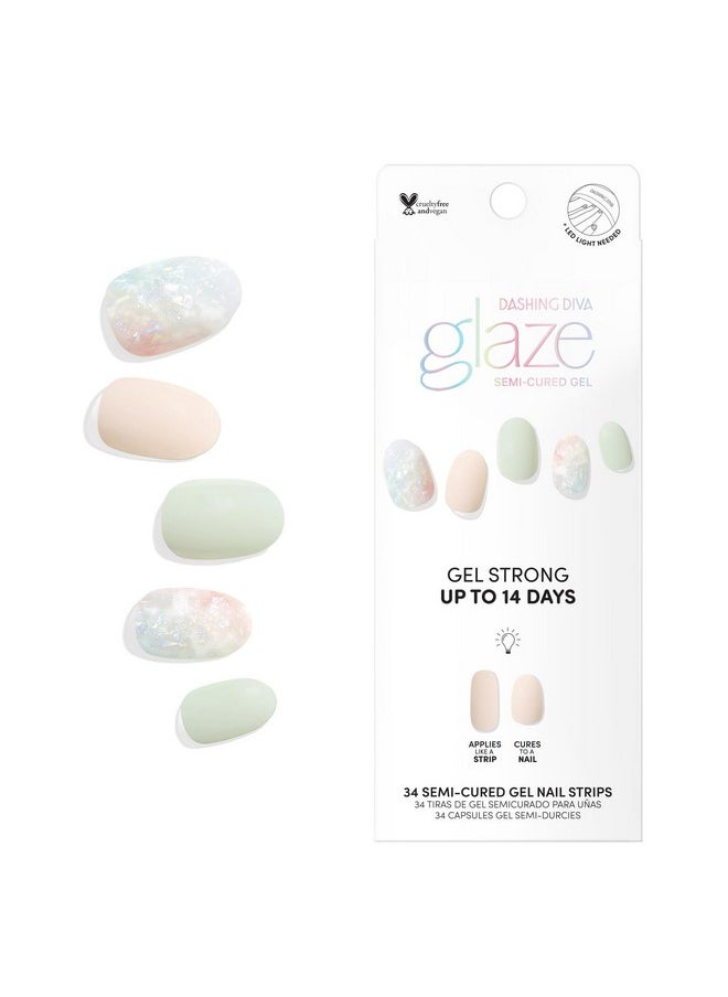 Glaze Nail Strips - Emerald Marble | Works With Any Led Nail Lamp | Long Lasting, Chip Resistant, Semicured Gel Nail Strips | Contains 34 Salon Quality Nail Wraps, 2 Prep Pad, 1 Nail File