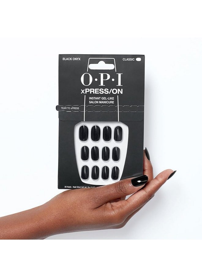 Xpress/On Black Onyx | Dark Black Short Round Press On Nails | With Nail Glue | Long Lasting, Reusable, Non-Damaging