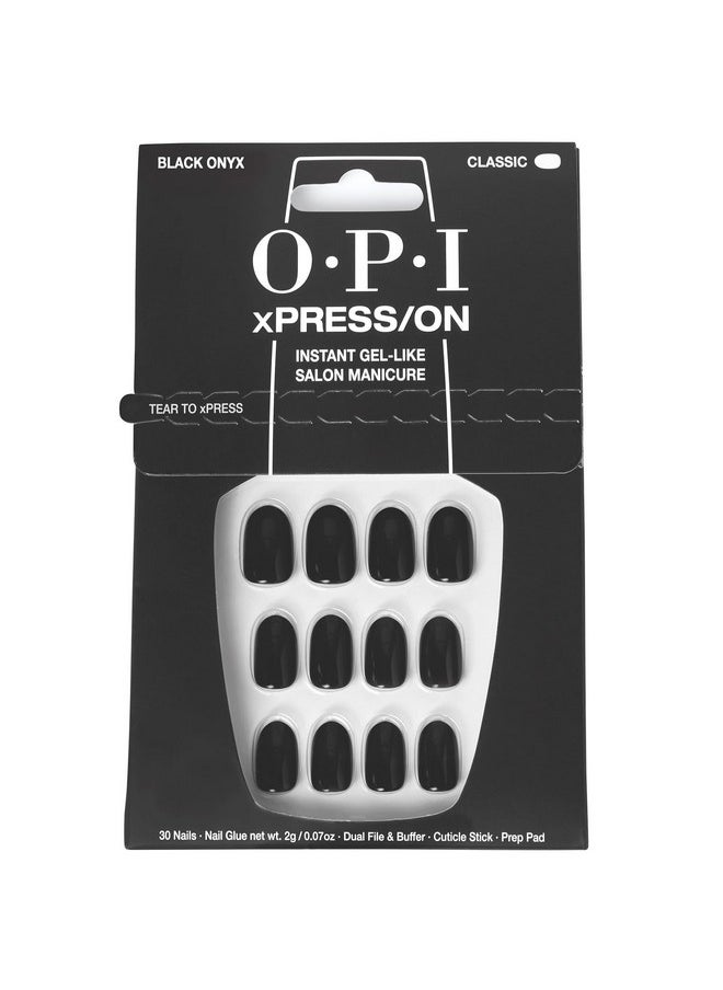 Xpress/On Black Onyx | Dark Black Short Round Press On Nails | With Nail Glue | Long Lasting, Reusable, Non-Damaging