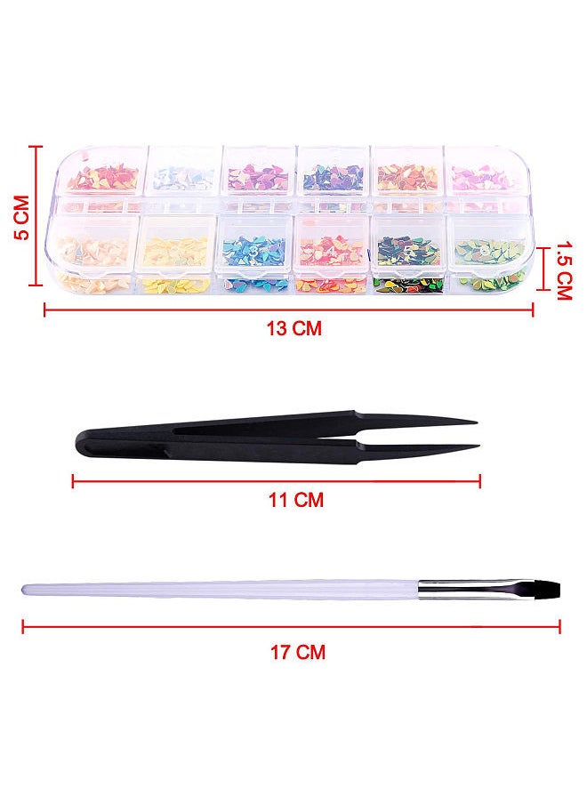 Nail Glitter Set Flat Back Gems Rhinestones Decors with Rhinestones Pick Up Tweezers & Nail Pen for Nail Art DIY 11 Boxes Nail Glitter Sequins