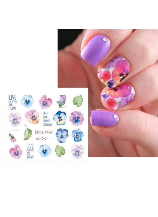 12 Sheets Water Transfer, Nail Fashion Sticker Decal, Rose Butterfly Leaf Flower Diy Manicure