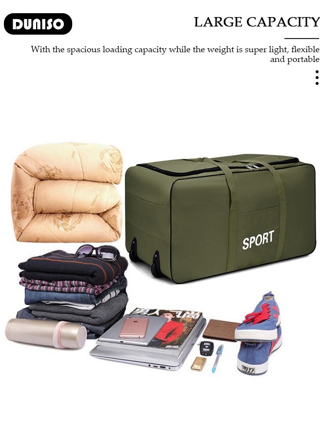 Foldable Rolling Duffel Bag with 2 Wheels, Light Weight Travel Duffel bag with Large Loading Capacity, Inch Durable Travel Luggage Bag- Rugged, Collapsible Carry On Luggage Bag for Travel Camping Sports