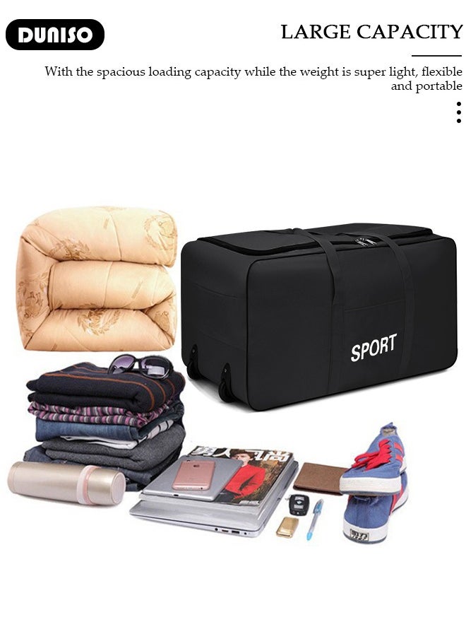 Foldable Rolling Duffel Bag with 2 Wheels, Light Weight Travel Duffel bag with Large Loading Capacity, Inch Durable Travel Luggage Bag- Rugged, Collapsible Carry On Luggage Bag for Travel Camping Sports