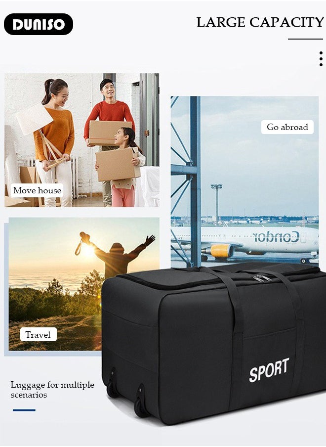 Foldable Rolling Duffel Bag with 2 Wheels, Light Weight Travel Duffel bag with Large Loading Capacity, Inch Durable Travel Luggage Bag- Rugged, Collapsible Carry On Luggage Bag for Travel Camping Sports