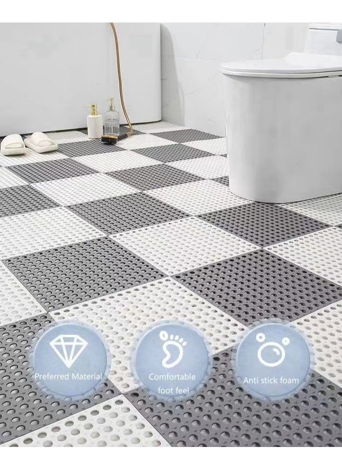 6-Piece Spliced Bathroom Anti Slip Mat with Hollowed Out Anti Slip Floor Mat(White 30×30CM)