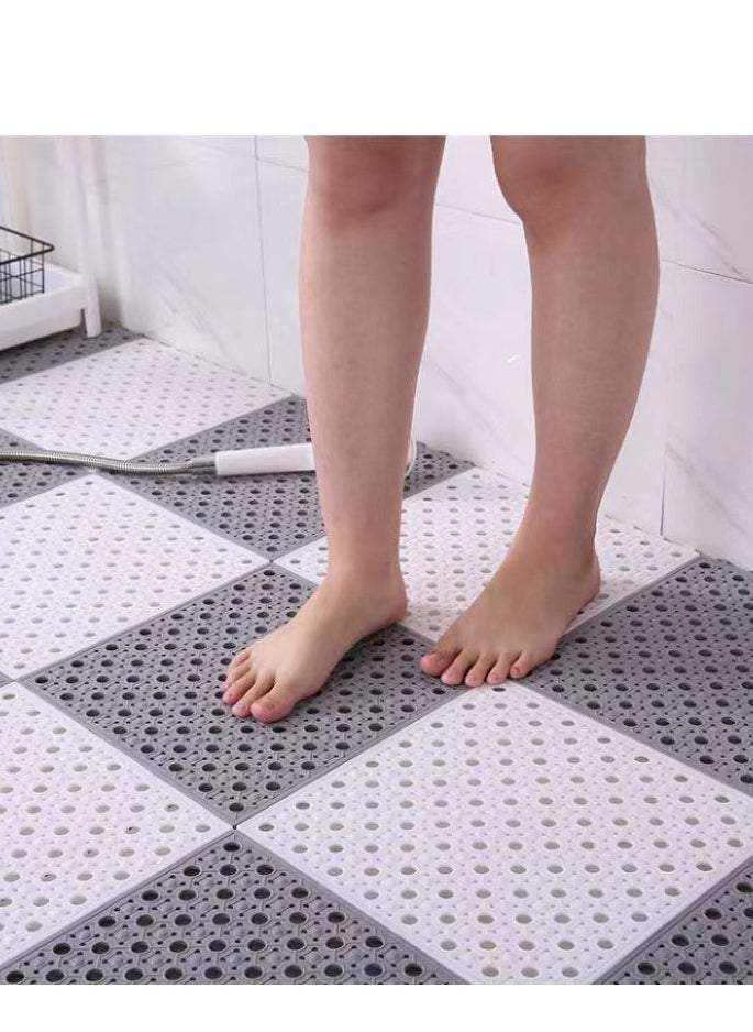 6-Piece Spliced Bathroom Anti Slip Mat with Hollowed Out Anti Slip Floor Mat(White 30×30CM)