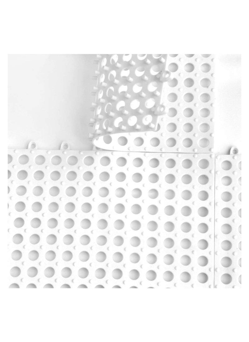 6pcs White Interlocking PVC Floor Tiles with Massage Sucker Drain Holes - DIY Size Kitchen Bathroom Non-Slip Floor Tiles Mat - for Pool Shower Pet area Cabin Deck Indoor/Outdoor ( 30 * 30 cm)