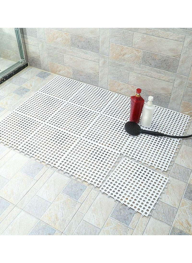 6pcs White Interlocking PVC Floor Tiles with Massage Sucker Drain Holes - DIY Size Kitchen Bathroom Non-Slip Floor Tiles Mat - for Pool Shower Pet area Cabin Deck Indoor/Outdoor ( 30 * 30 cm)