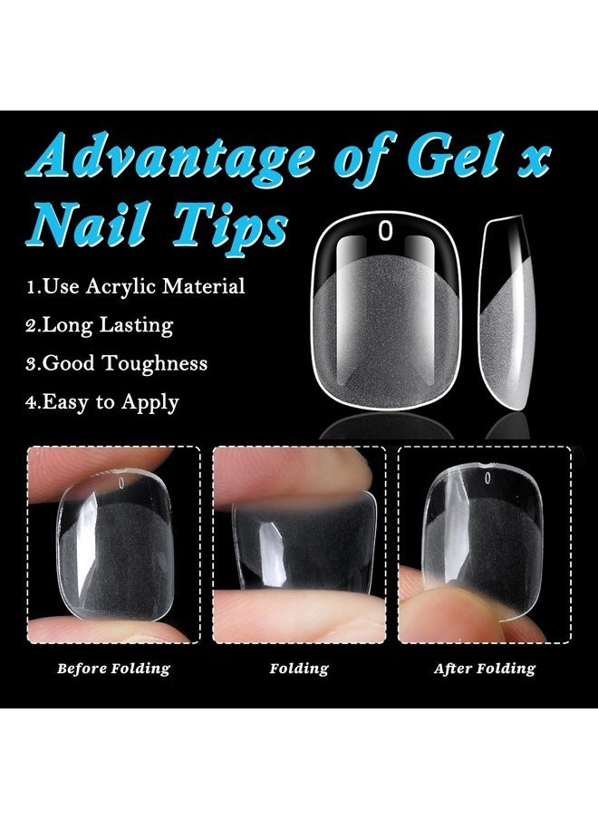 420Pc Squoval Fake Nails Short Gel X Nail Tips Xs Round Square Press On Nails Clear Square Nail Tips Full Cover Short False Artificial Fake Fingernail For Gel X Extension Acrylic Nails