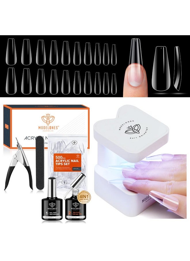 Gel X Nail Kit, Nail Tips And Glue Gel Kit With Nail Glue Gel, 500Pcs Long Coffin Nail 10Sizes, Nail Dehydrator, Ultra-Portable Led Nail Lamp, Gel Nail Extension Kit Salon Gifts For Women