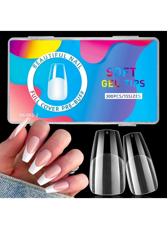 300Pc Coffin Gel X Nail Tips Medium Fake Nails Clear Coffin Nail Tips Full Cover False Nail Clear Coffin Artificial Nail Soft Gel Nail Tips For Acrylic Nail Extension Press Nail Making