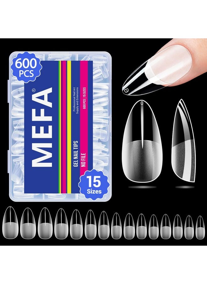 Nail Tips, Medium Almond Nail Tips 15 Sizes, 600 Pcs Gel X Nail Tips Pre-Shaped Half Matte Full Cover Acrylic Nail Tips Press On Nails For Nail Extension Home Diy Salon Manicure