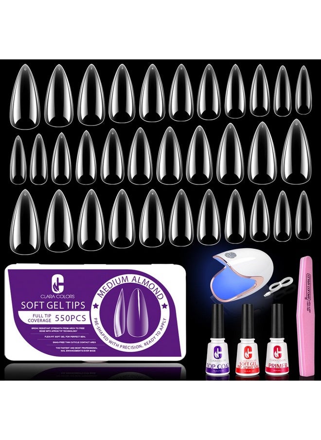 Nail Tips And Glue Gel Kit - Gel X Nail Kit 550Pcs Soft Gel Nail Tips Medium Almond Shape