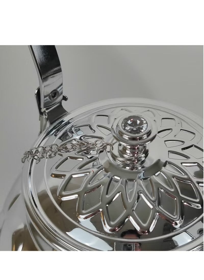 Set of 3 Food Grad Stainless Steel Arabic Style Teapot Luxury Floral Engraved Design Tea Kettle with Attached Lid