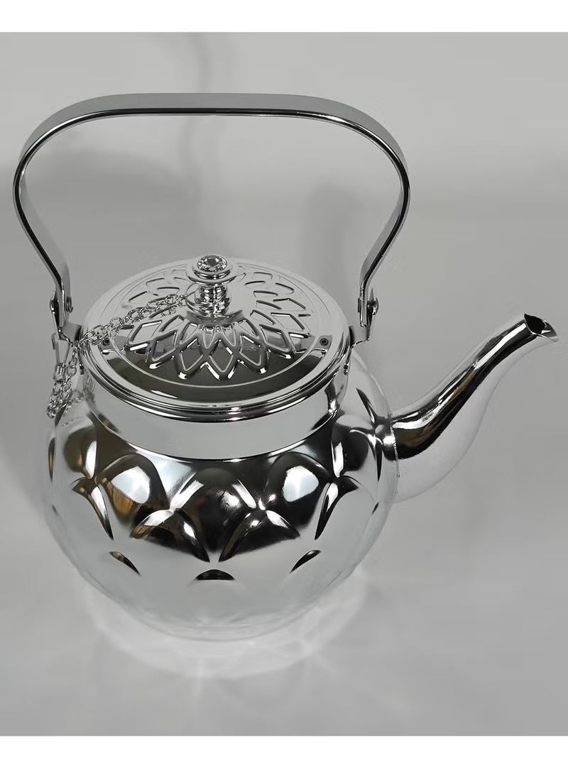 Set of 3 Food Grad Stainless Steel Arabic Style Teapot Luxury Floral Engraved Design Tea Kettle with Attached Lid