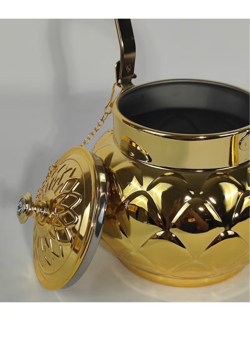 Set of 3 Food Grad Stainless Steel Arabic Style Teapot Luxury Floral Engraved Design Tea Kettle with Attached Lid