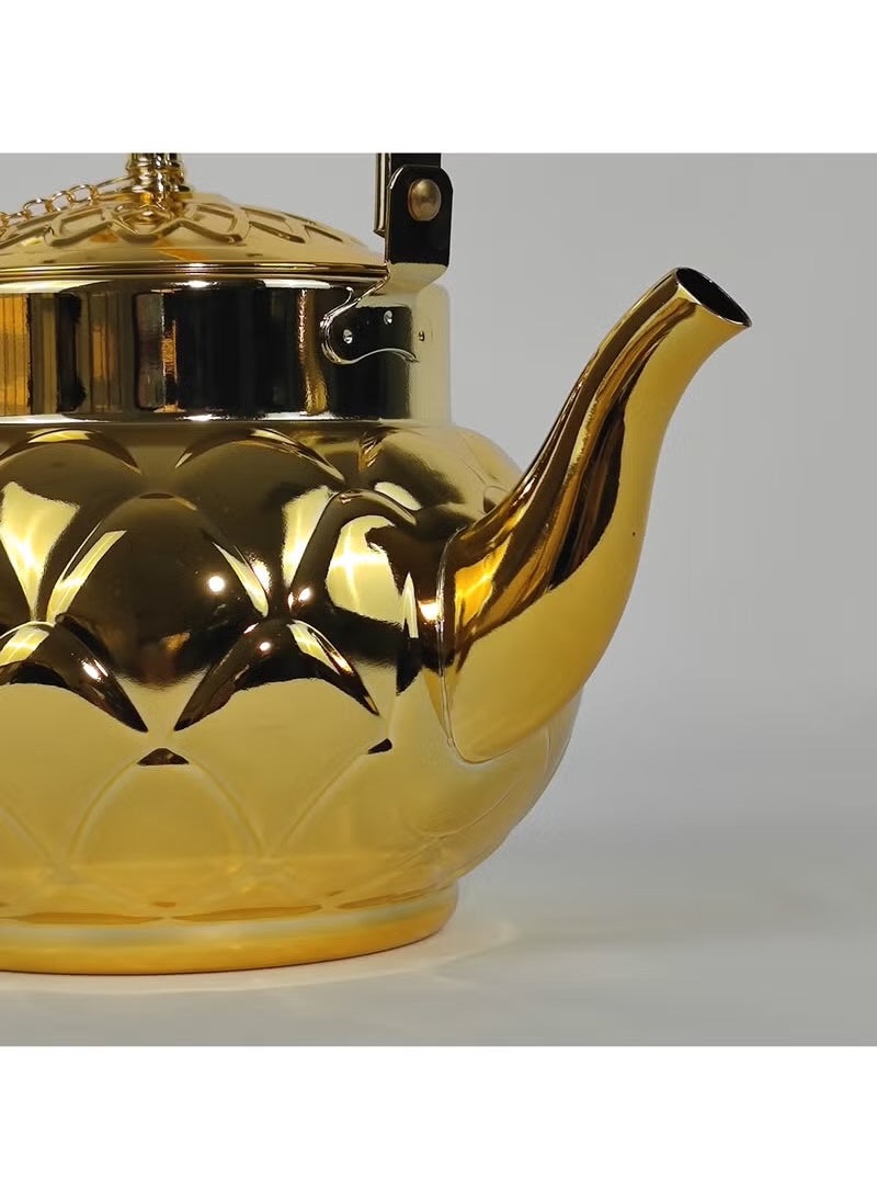 Set of 3 Food Grad Stainless Steel Arabic Style Teapot Luxury Floral Engraved Design Tea Kettle with Attached Lid