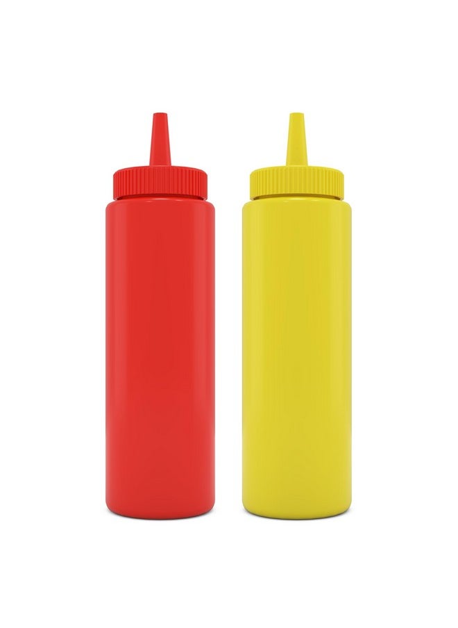 Condiment Squeeze Bottles, Red/Yellow 8 Oz Empty Squirt Bottle With Wide Neck - Great For Ketchup, Mustard, Syrup, Sauces, Dressing, Oil, Bpa Free Plastic - 2 Pack