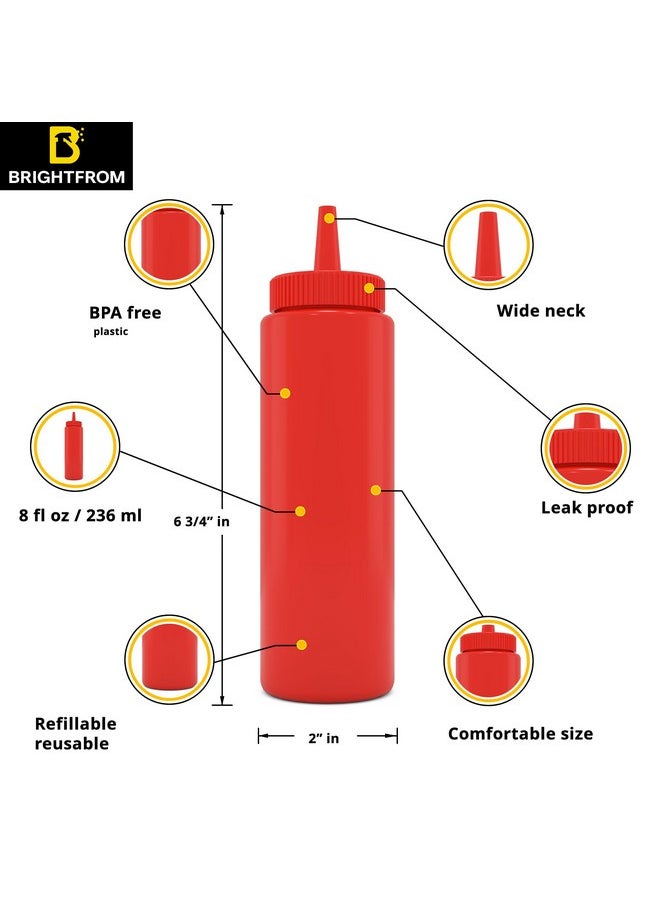 Condiment Squeeze Bottles, Red/Yellow 8 Oz Empty Squirt Bottle With Wide Neck - Great For Ketchup, Mustard, Syrup, Sauces, Dressing, Oil, Bpa Free Plastic - 2 Pack