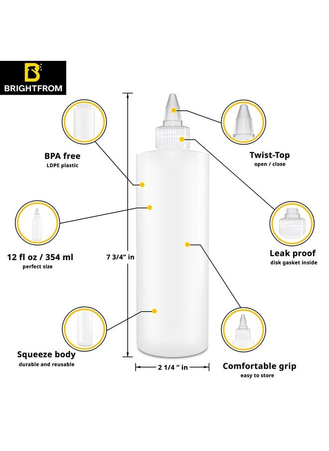 Condiment Squeeze Bottles, 12 Oz Empty Squirt Bottles, Clear Twist Top Cap, Leak Proof - Great For Ketchup, Mustard, Syrup, Sauces, Dressing, Oil, Arts & Crafts, Bpa Free Plastic - 2 Pack