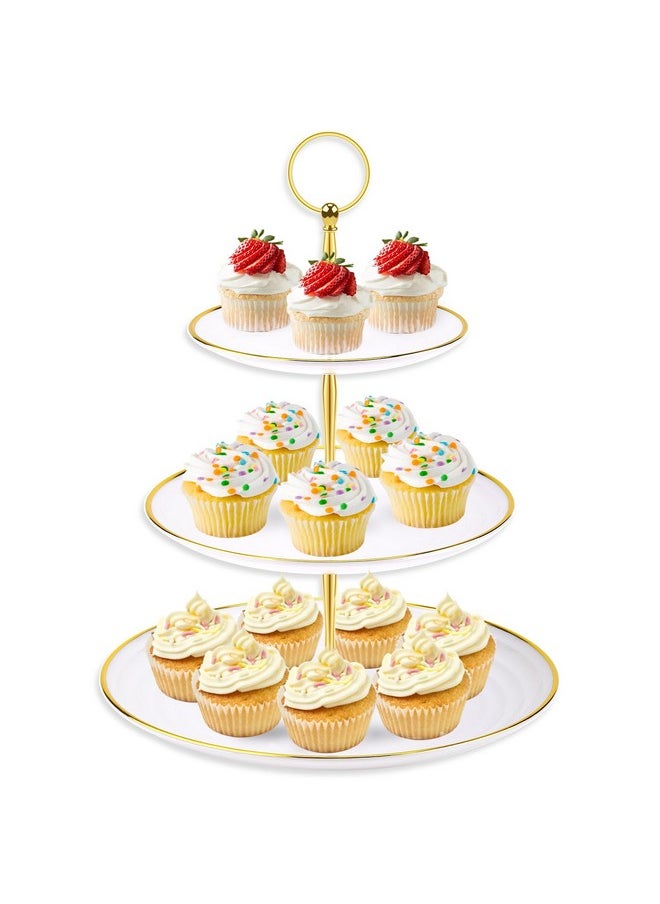 3 Tier Cupcake Stand Tower, White Plastic Cup Cake Holder For Dessert Table, Tiered Serving Tray For Tea Party, Baby Shower, Wedding And More, Round