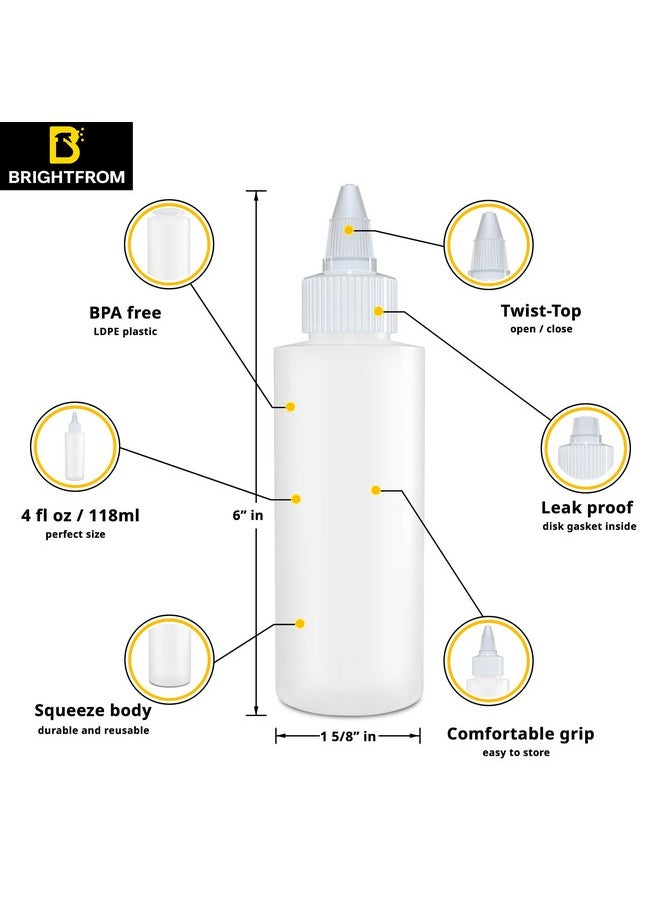 Condiment Squeeze Bottles, 4 Oz Empty Squirt Bottle With Twist Top Cap, Leak Proof - Great For Ketchup, Mustard, Syrup, Sauces, Dressing, Oil, Arts And Crafts, Bpa Free Plastic - 4 Pack