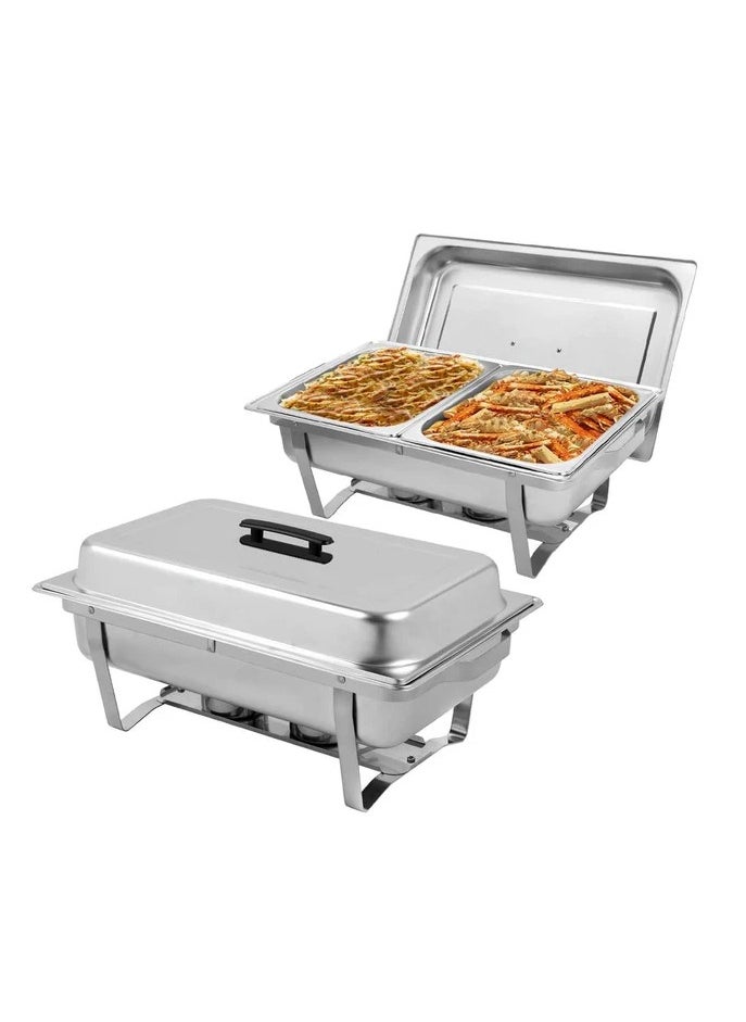 AFCO Stainless Steel Chafing Dishes, Double Pan Food Warmers, 9L, 2 Compartments, for Restaurant Party Wedding Hotel, Silver