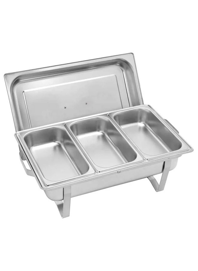 AFCO Stainless Steel Chafing Dishes, Double Pan Food Warmers, 9L, 3 Compartments, for Restaurant Party Wedding Hotel, Silver