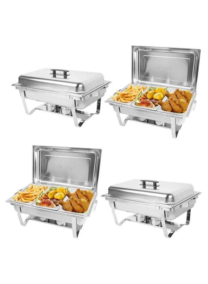 AFCO Stainless Steel Chafing Dishes, Double Pan Food Warmers, 9L, 3 Compartments, for Restaurant Party Wedding Hotel, Silver