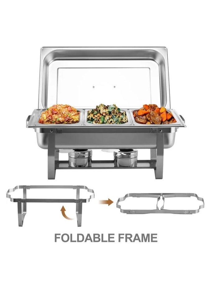 AFCO Stainless Steel Chafing Dishes, Double Pan Food Warmers, 9L, 3 Compartments, for Restaurant Party Wedding Hotel, Silver