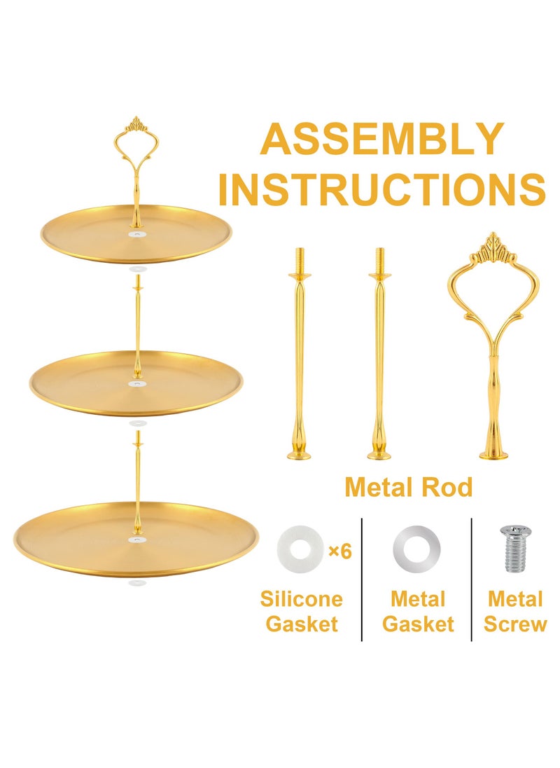 3 Tier Gold Cake Stand,2 Piece Metal Organizer,Gold Tiered Dessert Plates,Gold Serving Tray Cupcake Stand For Wedding,Birthday, Holiday Dessert Table Decoration