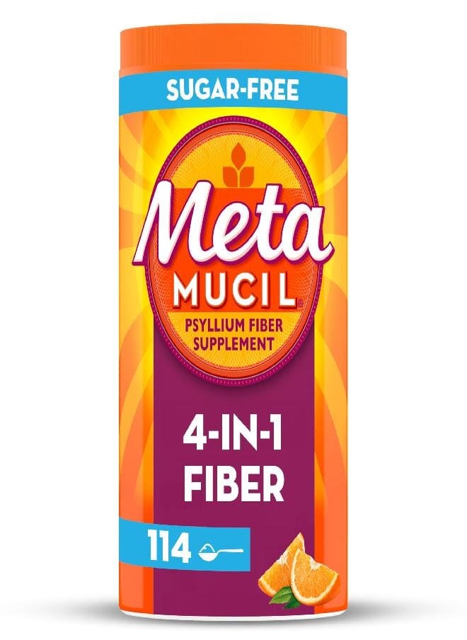 Metamucil 4 in 1 Daily Fiber Supplement Powder, Fiber Powder for Digestive Health and Regularity*, Sugar-Free, Orange, Naturally Sourced Psyllium Fiber, 114 teaspoons