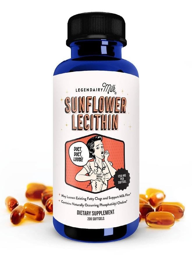 Legendairy Milk Sunflower Lecithin 1200mg, Lactation Support, Organic Sunflower Lecithin Supplement for Clogged Milk Ducts, Made in USA, 200 Softgels