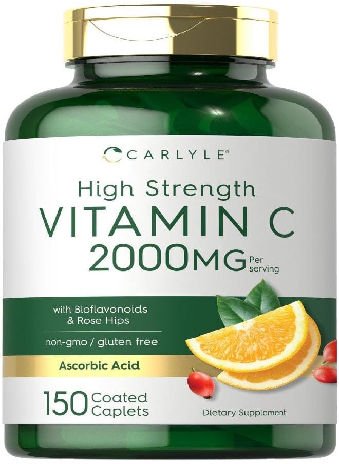 Carlyle Vitamin C 2000mg | with Rose HIPS | 150 Caplets | Vegetarian, Non-GMO, Gluten Free Supplement