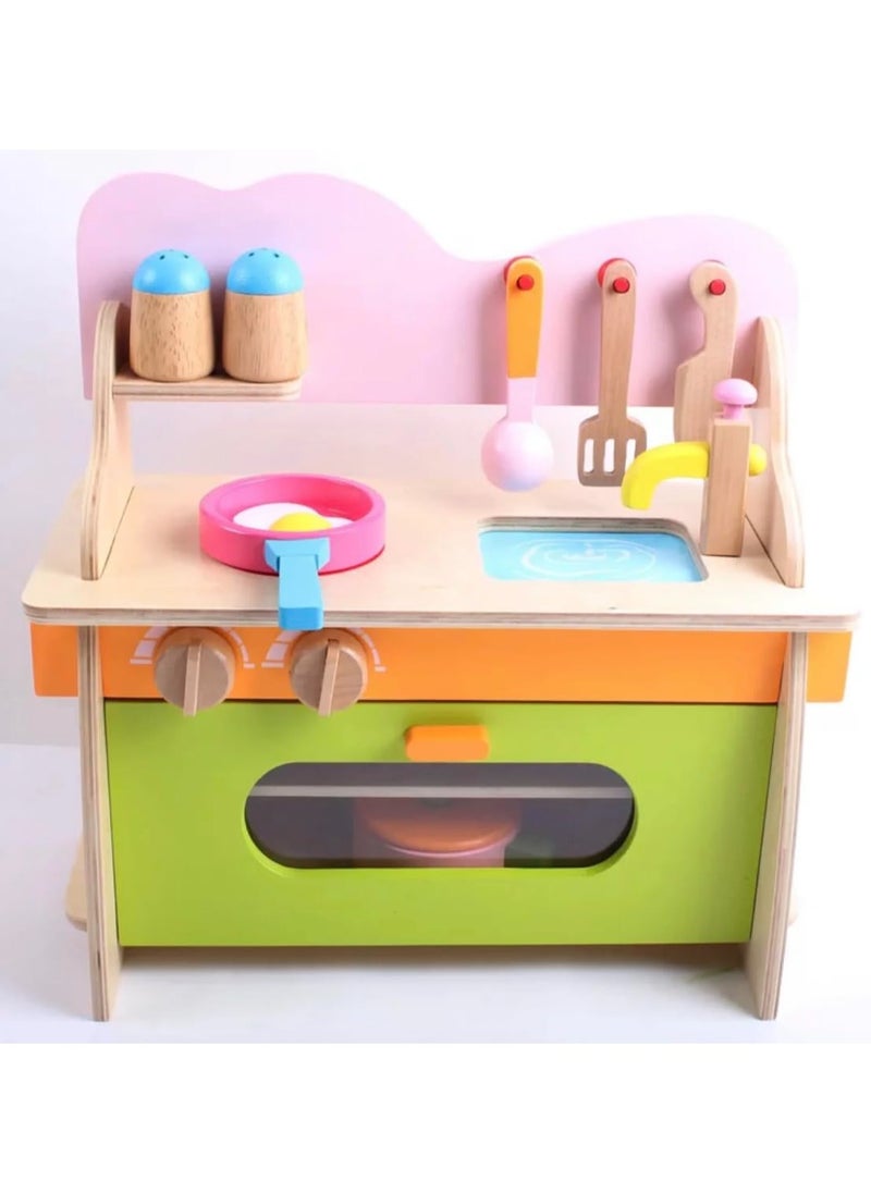 Wooden Kitchen Playset for Kids – Educational Pretend Play Cooking Toy with Detachable Gas Stove, Oven, and Accessories, Durable Wooden Play House Toy for Toddlers and Kids