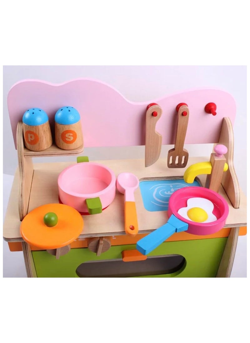 Wooden Kitchen Playset for Kids – Educational Pretend Play Cooking Toy with Detachable Gas Stove, Oven, and Accessories, Durable Wooden Play House Toy for Toddlers and Kids