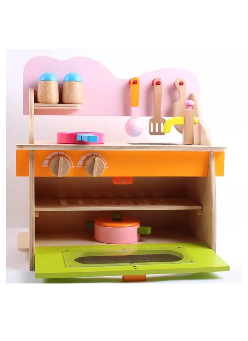 Wooden Kitchen Playset for Kids – Educational Pretend Play Cooking Toy with Detachable Gas Stove, Oven, and Accessories, Durable Wooden Play House Toy for Toddlers and Kids