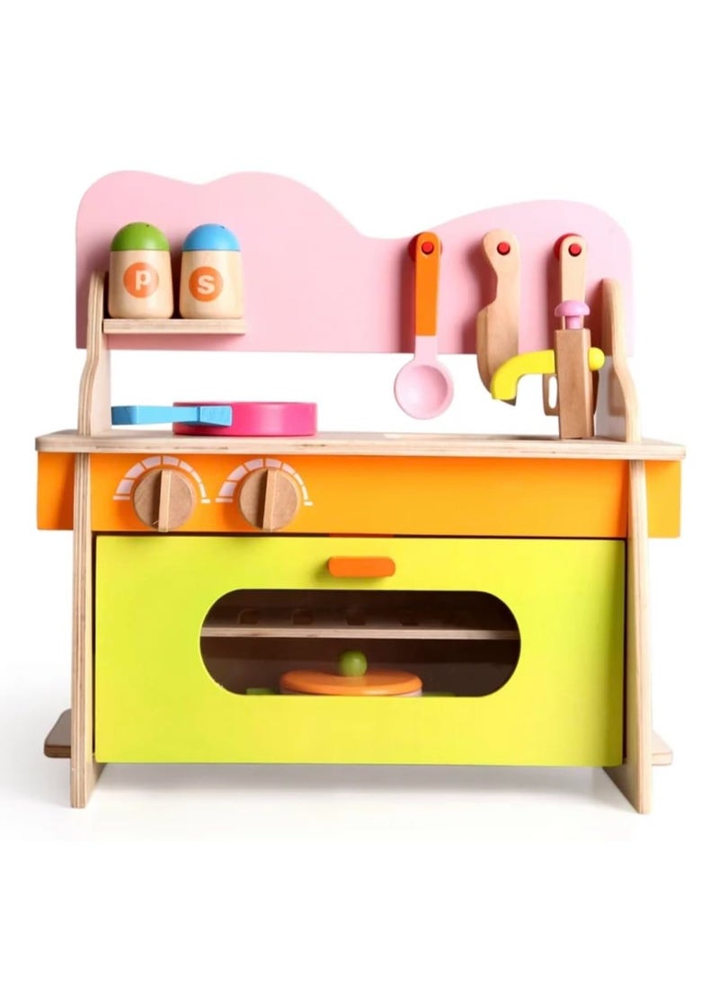 Wooden Kitchen Playset for Kids – Educational Pretend Play Cooking Toy with Detachable Gas Stove, Oven, and Accessories, Durable Wooden Play House Toy for Toddlers and Kids