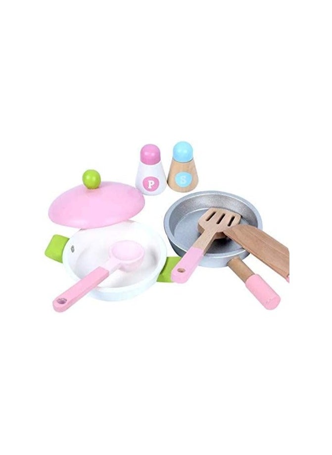 Wooden Pretend Play Kitchen Set for Kids - Simulation Cooking Utensils Toy Set with Play Food & Accessories | Educational Kitchen Role Play Toy for Girls & Boys, Safe & Durable Wooden Playset