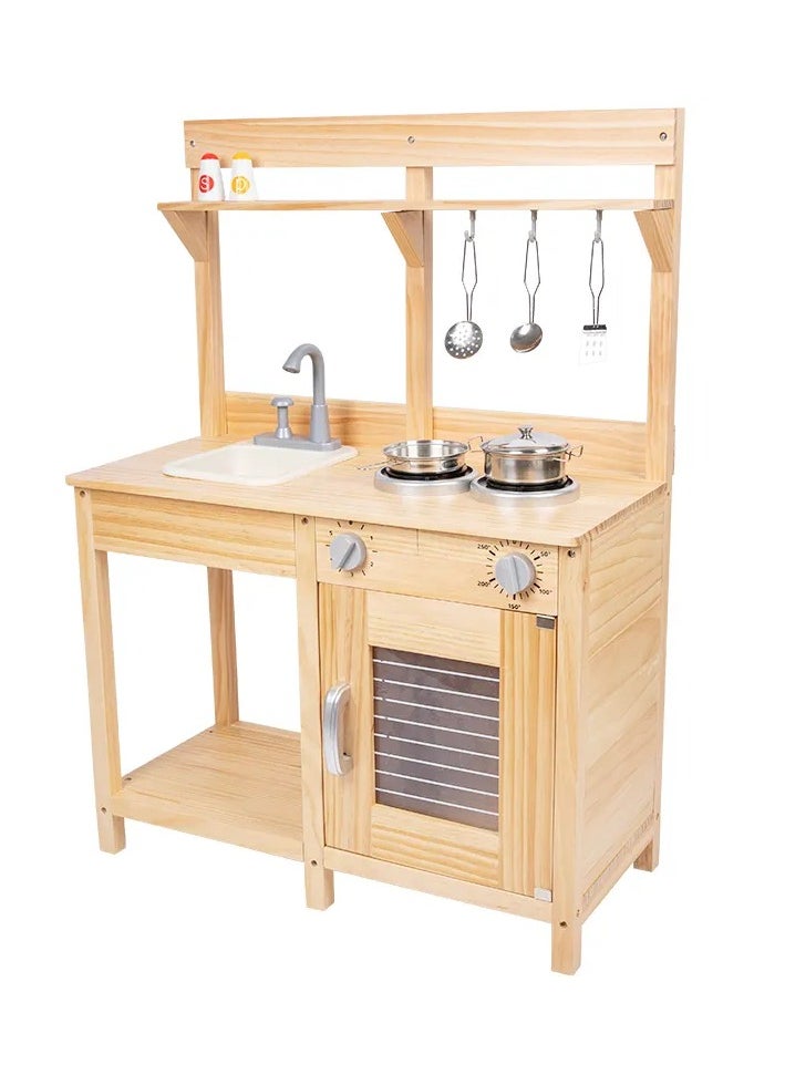 Kids Kitchen Playset - Wooden Pretend Cooking Playset with Realistic Utensils, Removable Sink, Cup Holders, Hooks, Oven Door & Storage Shelves - Perfect Pretend Play Kitchen Toy for Children Ages 3+