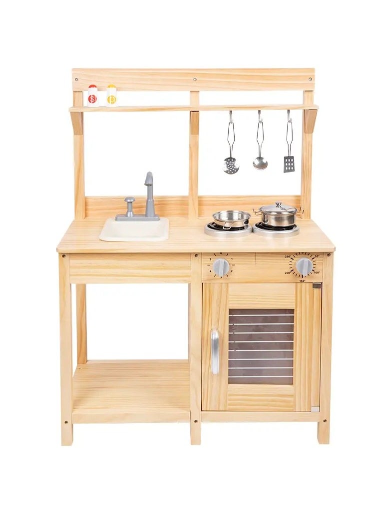 Kids Kitchen Playset - Wooden Pretend Cooking Playset with Realistic Utensils, Removable Sink, Cup Holders, Hooks, Oven Door & Storage Shelves - Perfect Pretend Play Kitchen Toy for Children Ages 3+