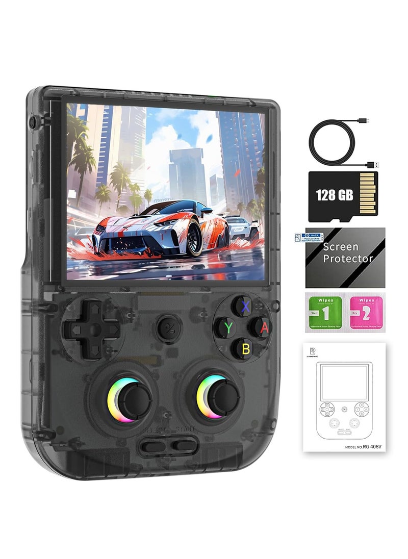 RG406V Handheld Game Console Unisoc T820 Android 13 4Inch IPS Multi Touch Screen 5500mAh 5G WIFI Bluetooth Retro Video Players(128G Black)