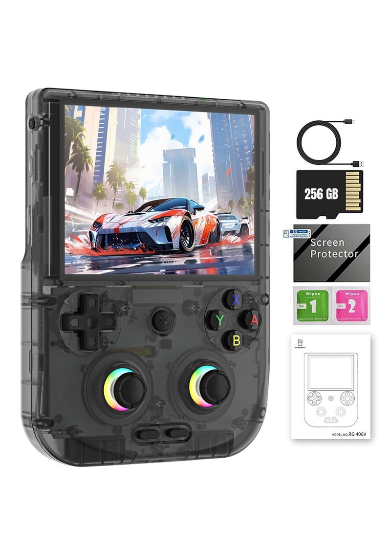 ANBERNIC RG406V Handheld Game Console Unisoc T820 Android 13 4Inch IPS Multi Touch Screen 5500mAh 5G WIFI Bluetooth Retro Video Players(256G Black)