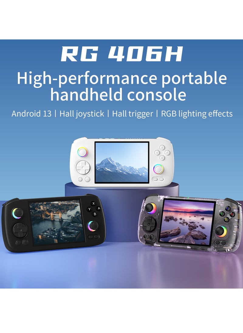 RG406H Retro Handheld Game Console with 4-inch IPS Screen RGB Lighting Handheld Gaming Console with Android 13 System, 5000mAh Battery (Black, 256GB)